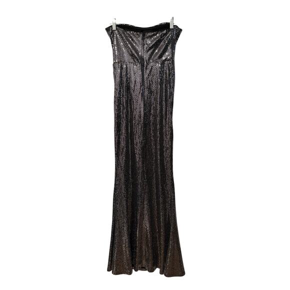 Lulus S Black Sequin Strapless Mermaid Maxi Dress Metallic Silver Shimmer Gown - Picture 3 of 8